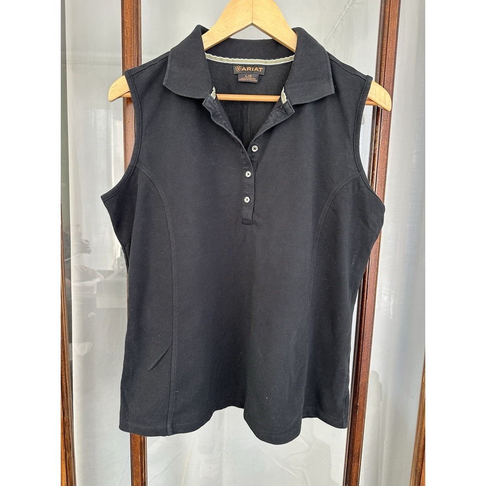 Ariat Women's Polo Shirt Size Large Black Sleeveless Equestrian Golf Preppy